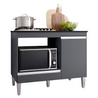 Balcão Cooktop Carla Com Tampo Para 4 Ou 5 Bocas Nicho Para Micro-ondas 1 Porta 1 Gaveta Cinza - 1