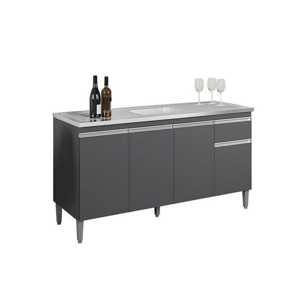Balcão De Cozinha Para Pia 150cm Tatiane 4 Portas 1 Gaveta Sem Tampo Cinza - 1
