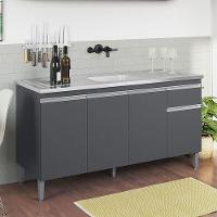 Balcão De Cozinha Para Pia 150cm Tatiane 4 Portas 1 Gaveta Sem Tampo Cinza - 2