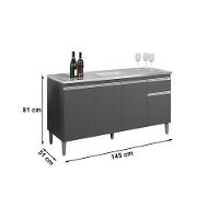 Balcão De Cozinha Para Pia 150cm Tatiane 4 Portas 1 Gaveta Sem Tampo Cinza - 3