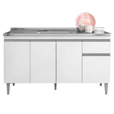 Balcão De Cozinha 150cm Tatiane 4 Portas 1 Gaveta Com Tampo Branco