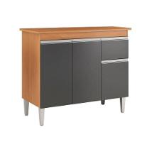 Balcão De Cozinha Tatiane 100cm 3 Portas 1 Gaveta Com Tampo Amêndoa/Preto - 1