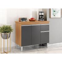 Balcão De Cozinha Tatiane 100cm 3 Portas 1 Gaveta Com Tampo Amêndoa/Preto - 2