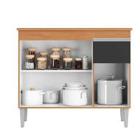 Balcão De Cozinha Tatiane 100cm 3 Portas 1 Gaveta Com Tampo Amêndoa/Preto - 3