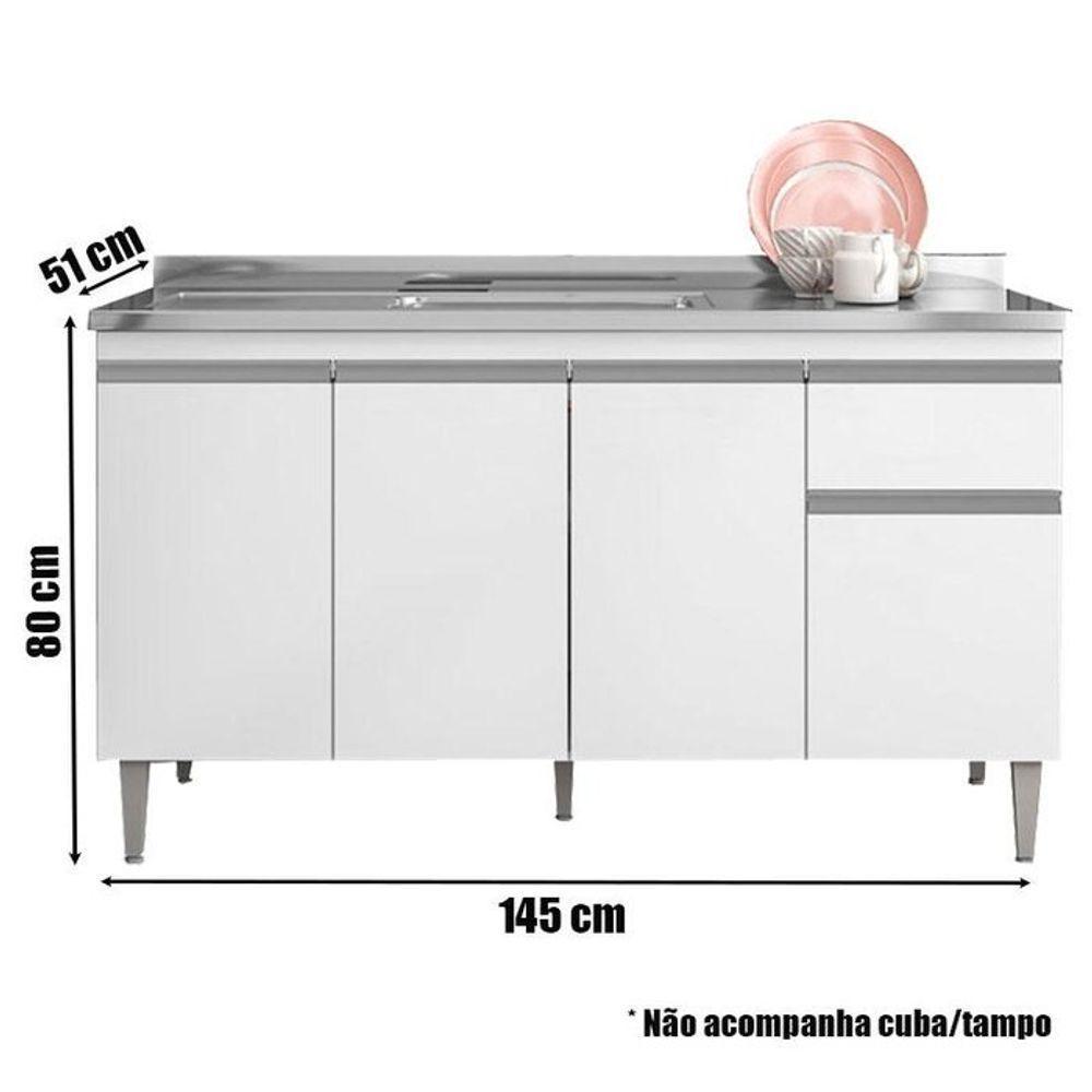 Balcão De Cozinha Para Pia 150cm Tatiane 4 Portas 1 Gaveta Sem Tampo Branco - 2