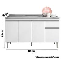 Balcão De Cozinha Para Pia 150cm Tatiane 4 Portas 1 Gaveta Sem Tampo Branco - 2