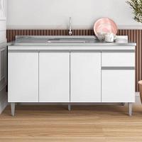 Balcão De Cozinha Para Pia 150cm Tatiane 4 Portas 1 Gaveta Sem Tampo Branco - 4