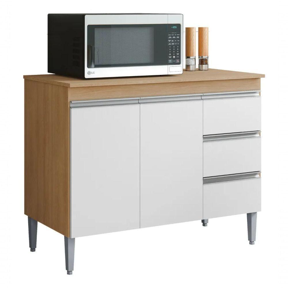 Balcão De Cozinha Andréia 100cm 2 Portas 3 Gavetas Com Tampo Amêndoa/Branco - 1