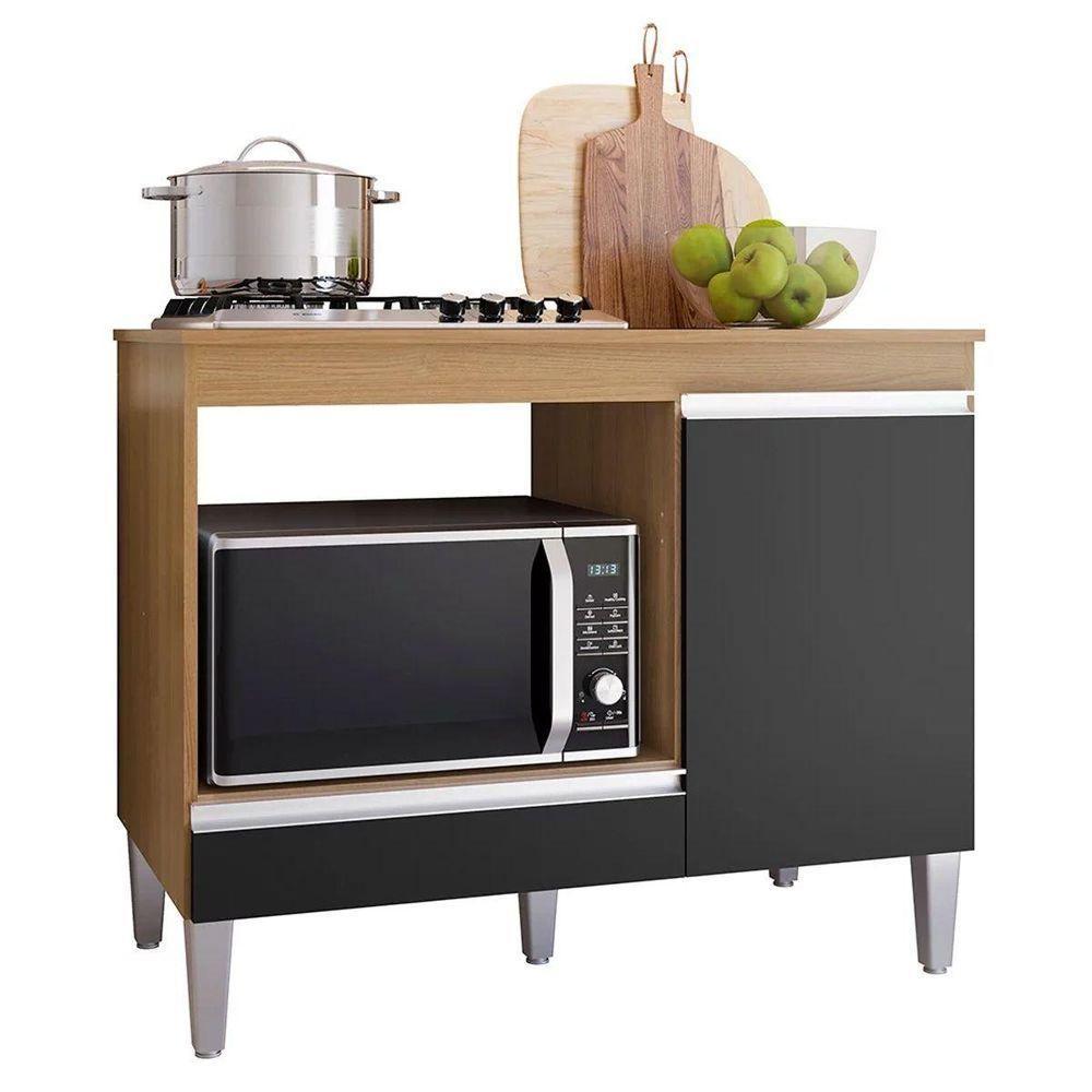 Balcão Cooktop Carla Com Tampo Para 4 Ou 5 Bocas Nicho Para Micro-ondas 1 Porta 1 Gaveta Amêndoa/Preto - 1