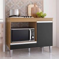 Balcão Cooktop Carla Com Tampo Para 4 Ou 5 Bocas Nicho Para Micro-ondas 1 Porta 1 Gaveta Amêndoa/Preto - 2