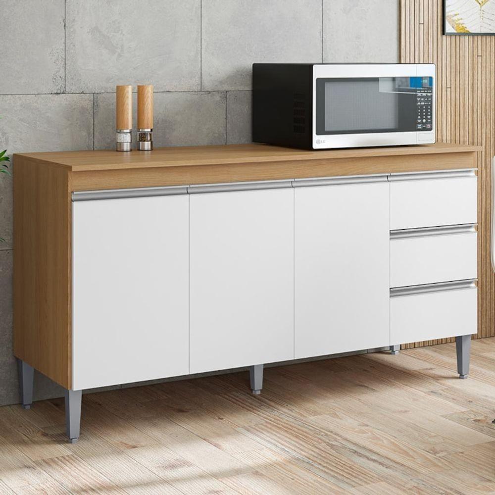 Balcão De Cozinha Andréia 160cm 3 Portas 3 Gavetas Com Tampo Amêndoa/Branco - 2