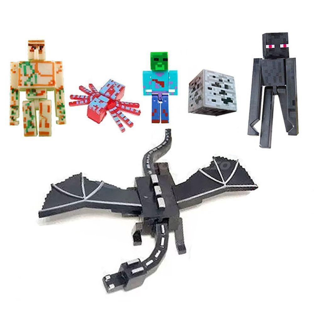 Kit 2 Cartela Minecraft Dragão 10 Bonecos + 2 Bloco Zombie - 3
