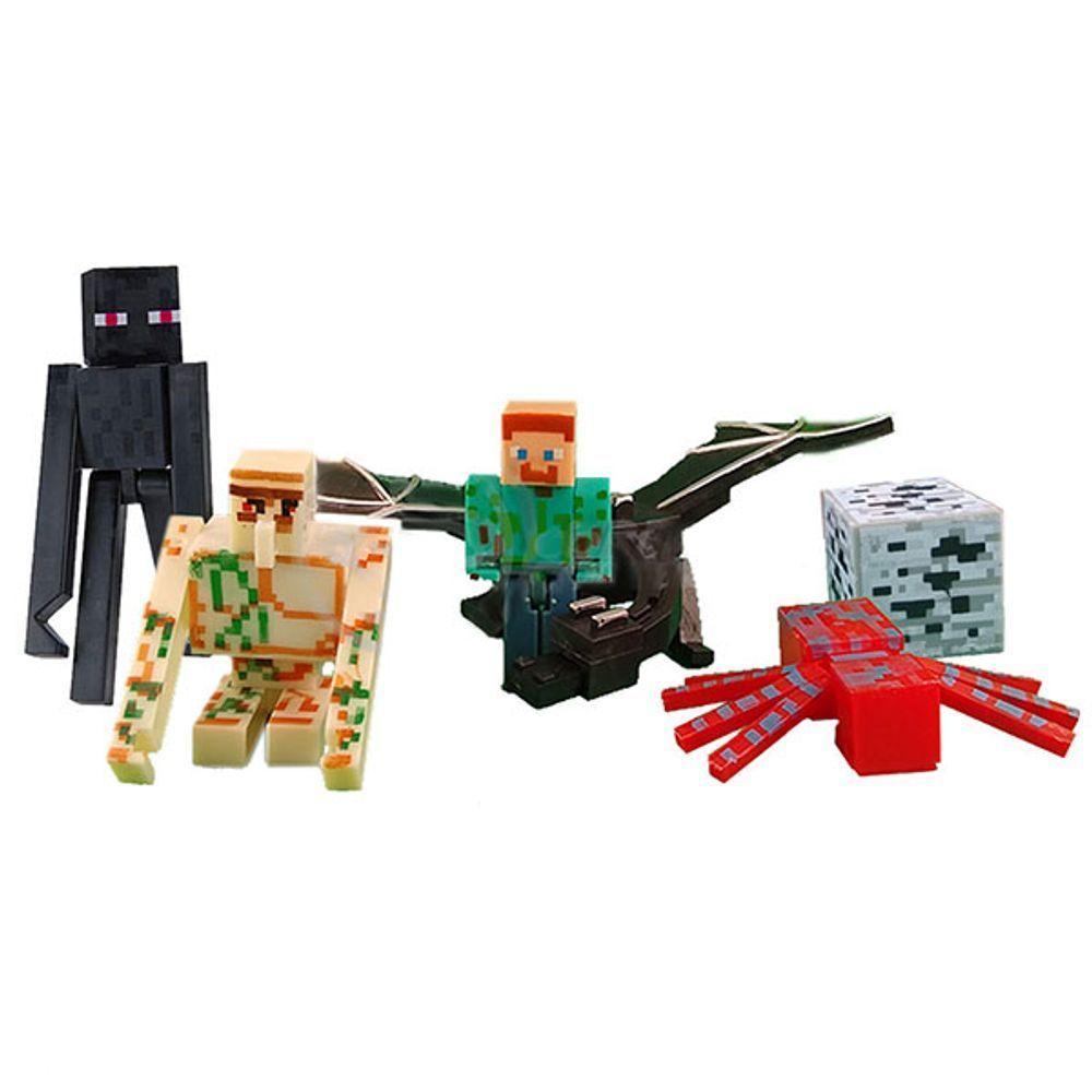 Kit 6 Cartela Minecraft Dragão 30 Bonecos + 6 Bloco Steve - 1
