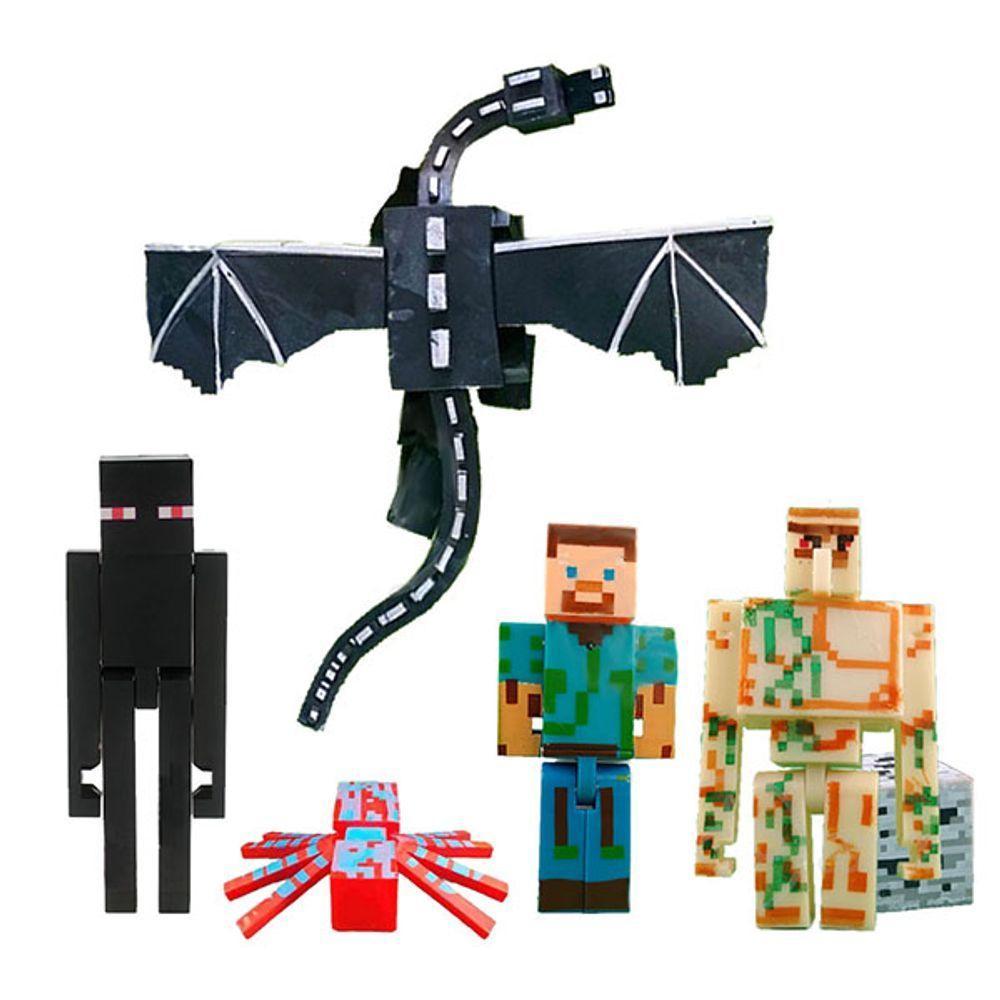 Kit 6 Cartela Minecraft Dragão 30 Bonecos + 6 Bloco Steve - 2