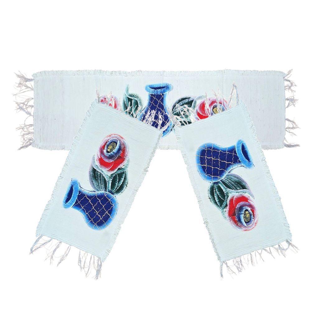 Jogo Passadeira Cozinha Kit 3 Peças Mexicano Pintado A Mão Vasos E Flores - 1