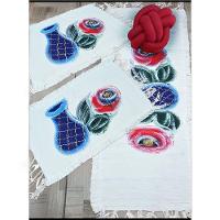 Jogo Passadeira Cozinha Kit 3 Peças Mexicano Pintado A Mão Vasos E Flores