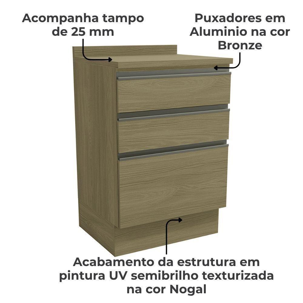 Balcao Com Tampo 3 Gavetas 60 Cm Maxxi G743 Kappesberg Nogal - 3