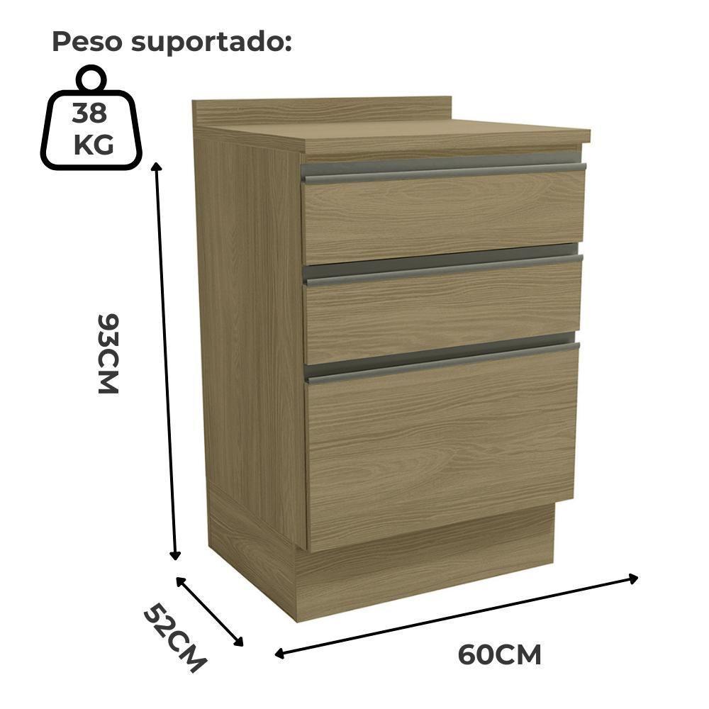 Balcao Com Tampo 3 Gavetas 60 Cm Maxxi G743 Kappesberg Nogal - 4