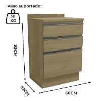 Balcao Com Tampo 3 Gavetas 60 Cm Maxxi G743 Kappesberg Nogal