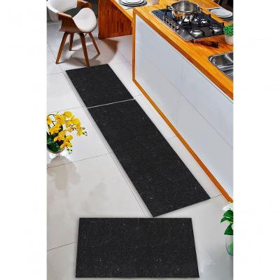 Kit Cozinha 3 Pçs Tapete Passadeira Em Carpete Aveludado Preto Mescla