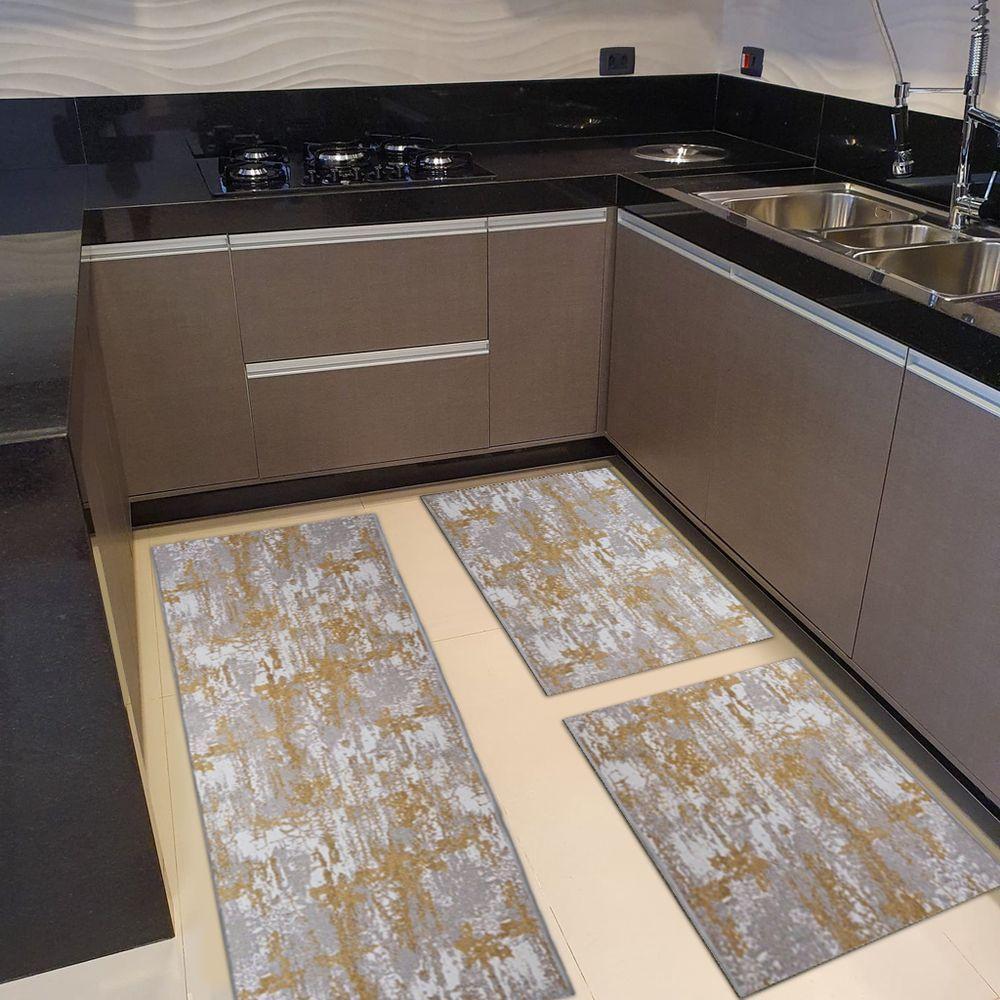 Kit 3 Peças Pratik Jogo Cozinha Borda Infinita Não Derrapa Marmore Ocre - 3