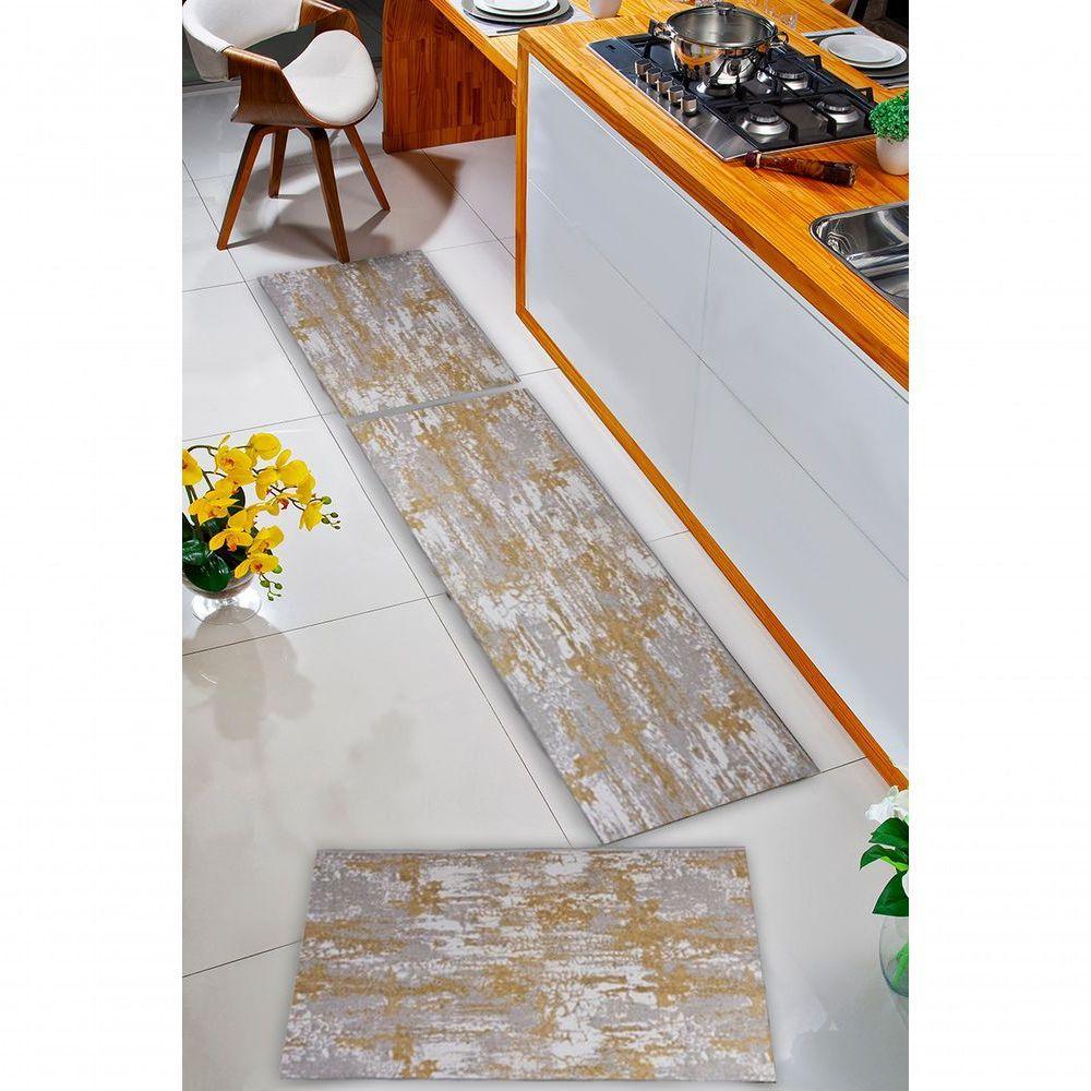 Kit 3 Peças Pratik Jogo Cozinha Borda Infinita Não Derrapa Marmore Ocre - 4