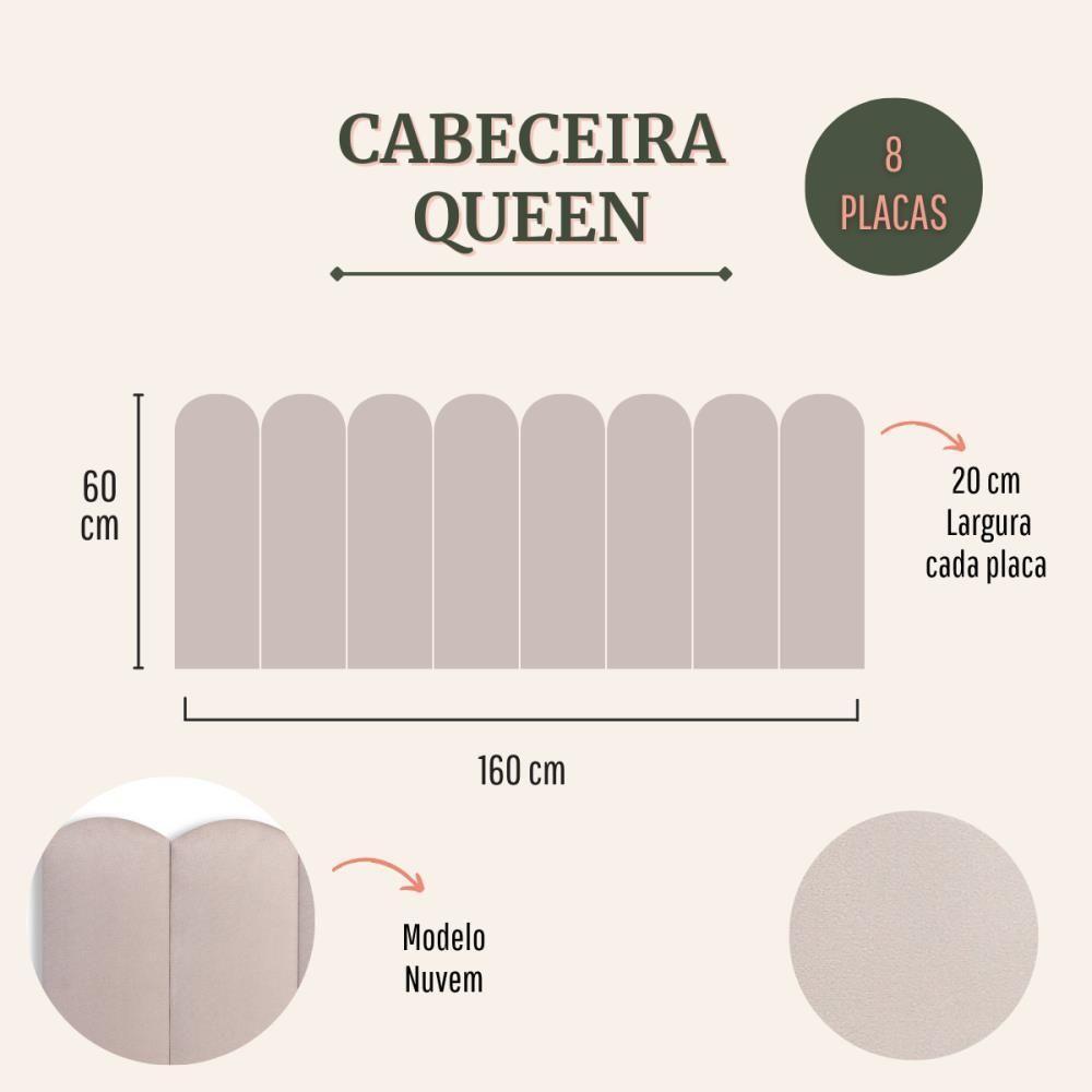 Cabeceira Queen Kit 8 Placas Modelo Nuvem - Suede Creme / Off White - 2
