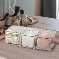 Organizador De Acrílico Multiuso Com Tampa 3 Divisórias Para Algodão, Cotonetes E Maquiagem - 3