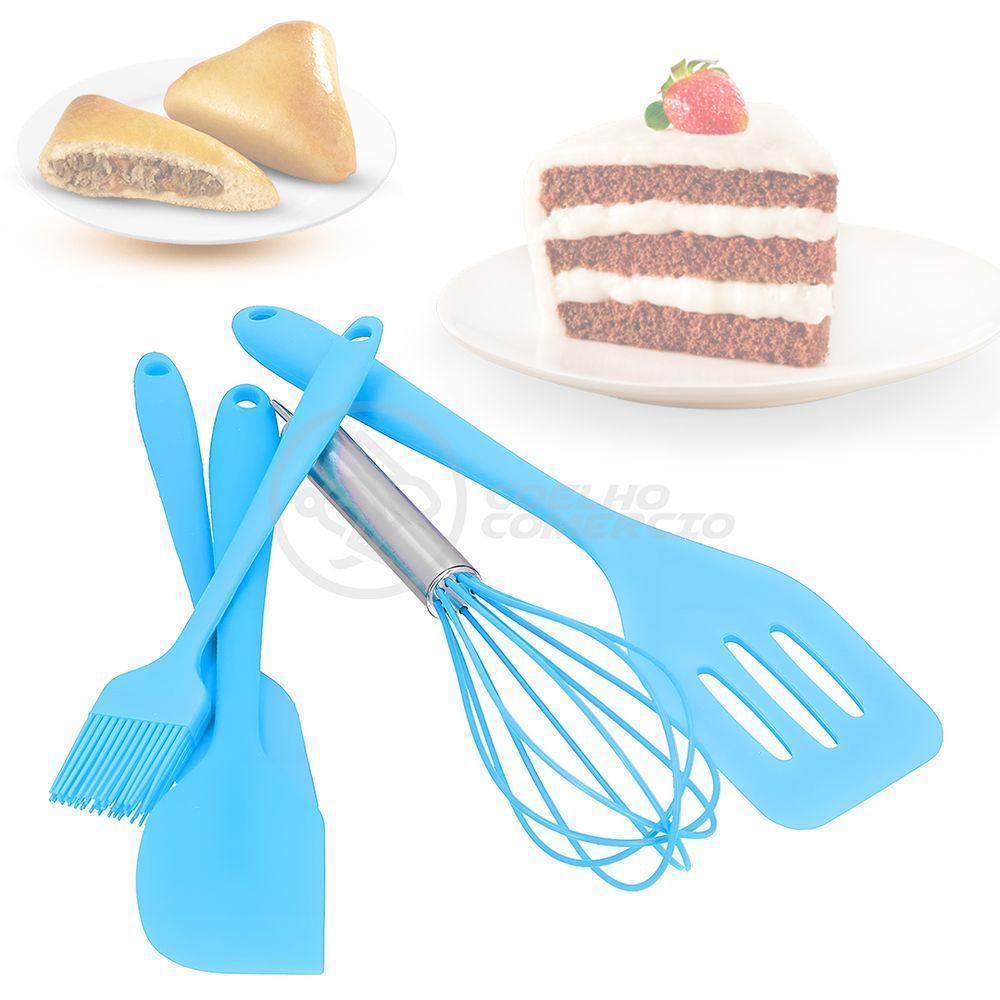 Kit De Cozinha 5 Utensílios De Silicone Resistente A Altas Temperaturas Conjunto Completo Azul - 1