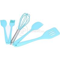 Kit De Cozinha 5 Utensílios De Silicone Resistente A Altas Temperaturas Conjunto Completo Azul - 2