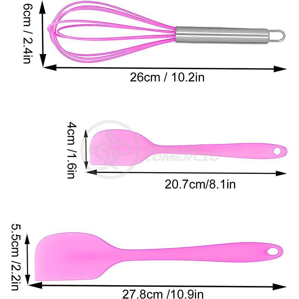 Kit De Cozinha 5 Utensílios De Silicone Resistente A Altas Temperaturas Conjunto Completo Rosa - 3