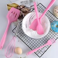 Kit De Cozinha 5 Utensílios De Silicone Resistente A Altas Temperaturas Conjunto Completo Rosa - 5