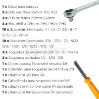 Kit Completo Jogo Chave Catraca Reversível Conjunto De Ferramentas Com 40 Soquetes De 1-4 E 3-8 - 5