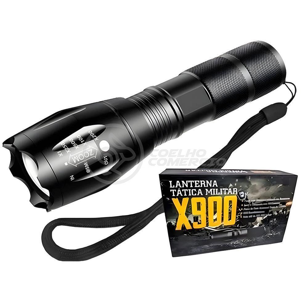 Lanterna Led Militar X900 Com Bateria Recarregável Foco De Luz Ajustável Com Sinalizador Incluso - 1