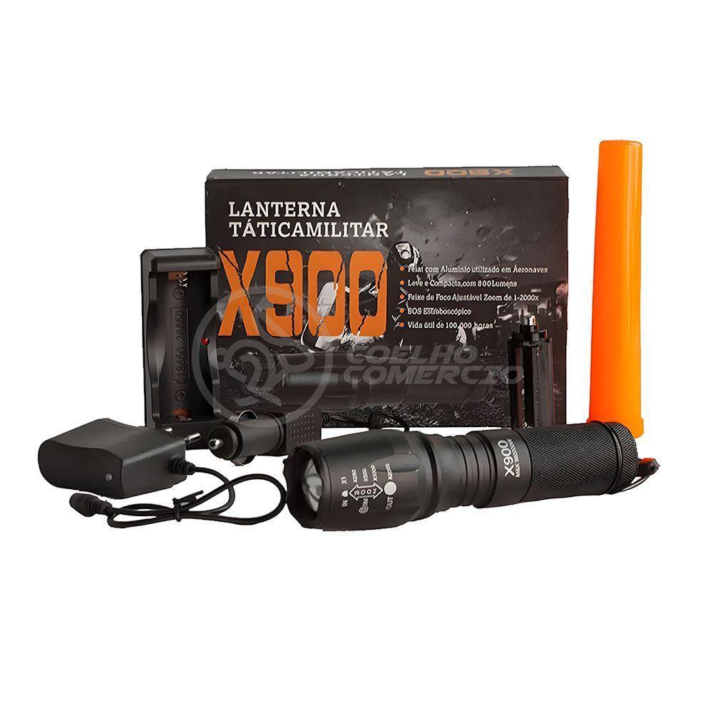 Lanterna Led Militar X900 Com Bateria Recarregável Foco De Luz Ajustável Com Sinalizador Incluso - 2
