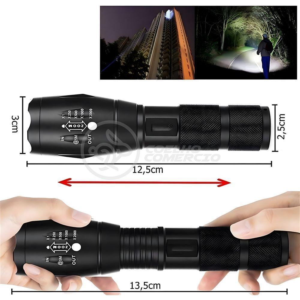 Lanterna Tática Militar X900 Com Bateria Recarregável Zoom Ajustável Com Sinalizador Incluso - 5