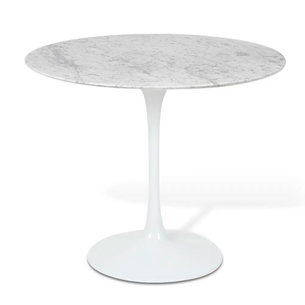 Mesa Saarinen Redonda Carrara 90cm - Base Branca - 1