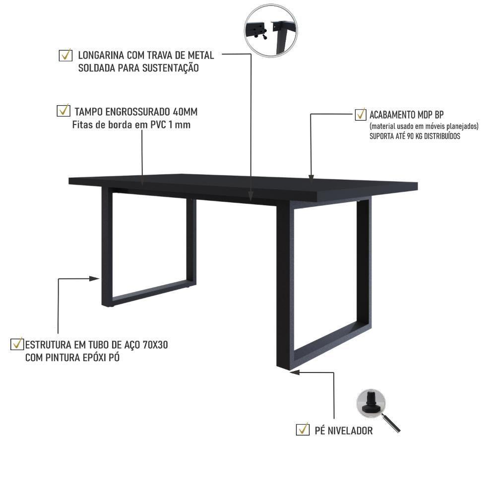 Mesa De Jantar Queens R 180x90x77cm Qemj9180r Preto Tx - Est.preta Preto Tx/est.preta - 3