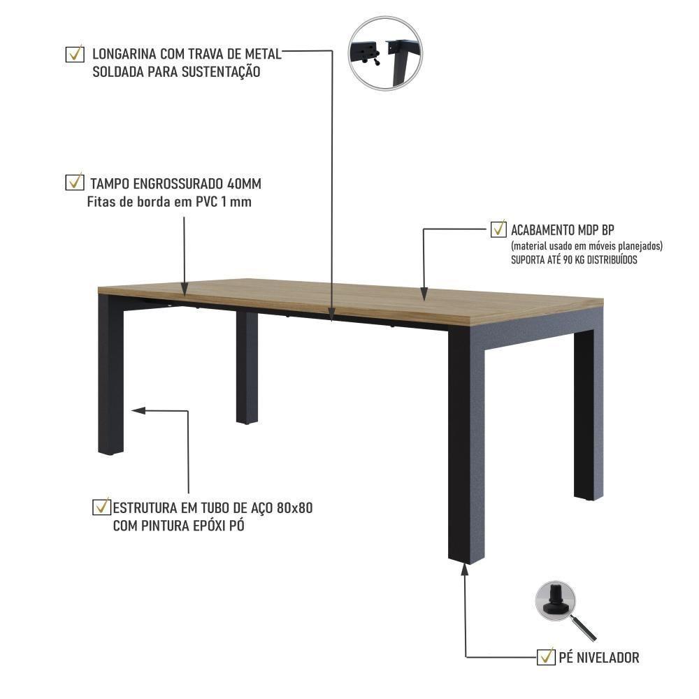 Mesa De Jantar Bronx U 200x90x77cm Brmj9200u Vermont Oak - Est.preta Vermont Oak/est.preta - 3