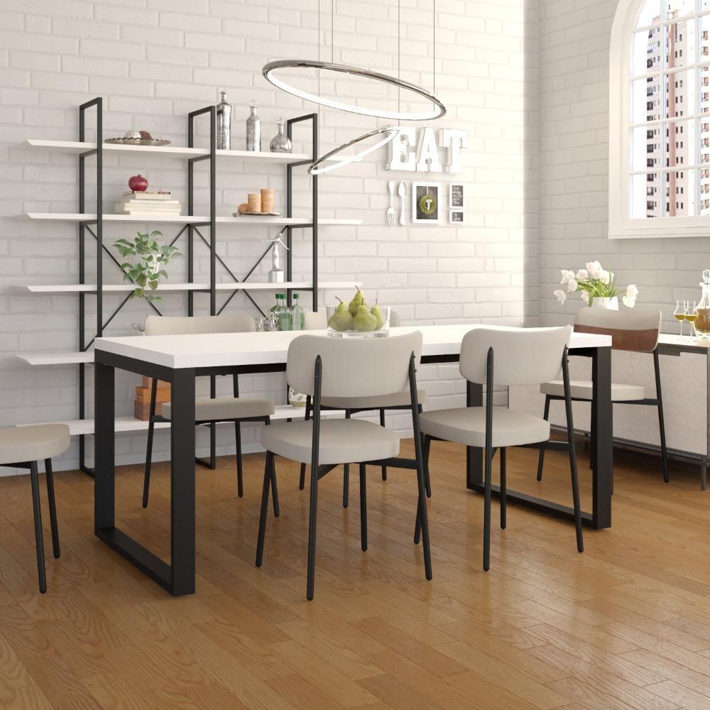 Mesa De Jantar Queens 180x90x77cm Qemj9180 Branco Tx - Est.preta Branco Tx/est.preta - 2