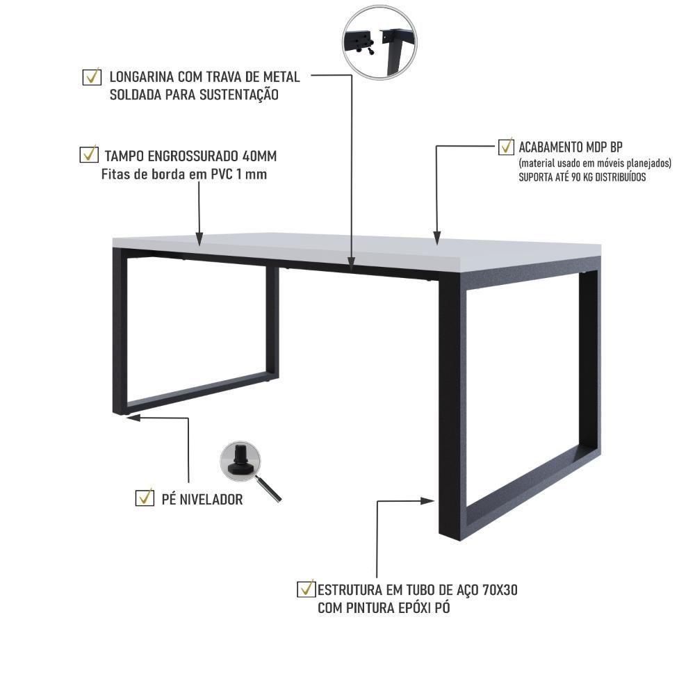 Mesa De Jantar Queens 180x90x77cm Qemj9180 Branco Tx - Est.preta Branco Tx/est.preta - 3