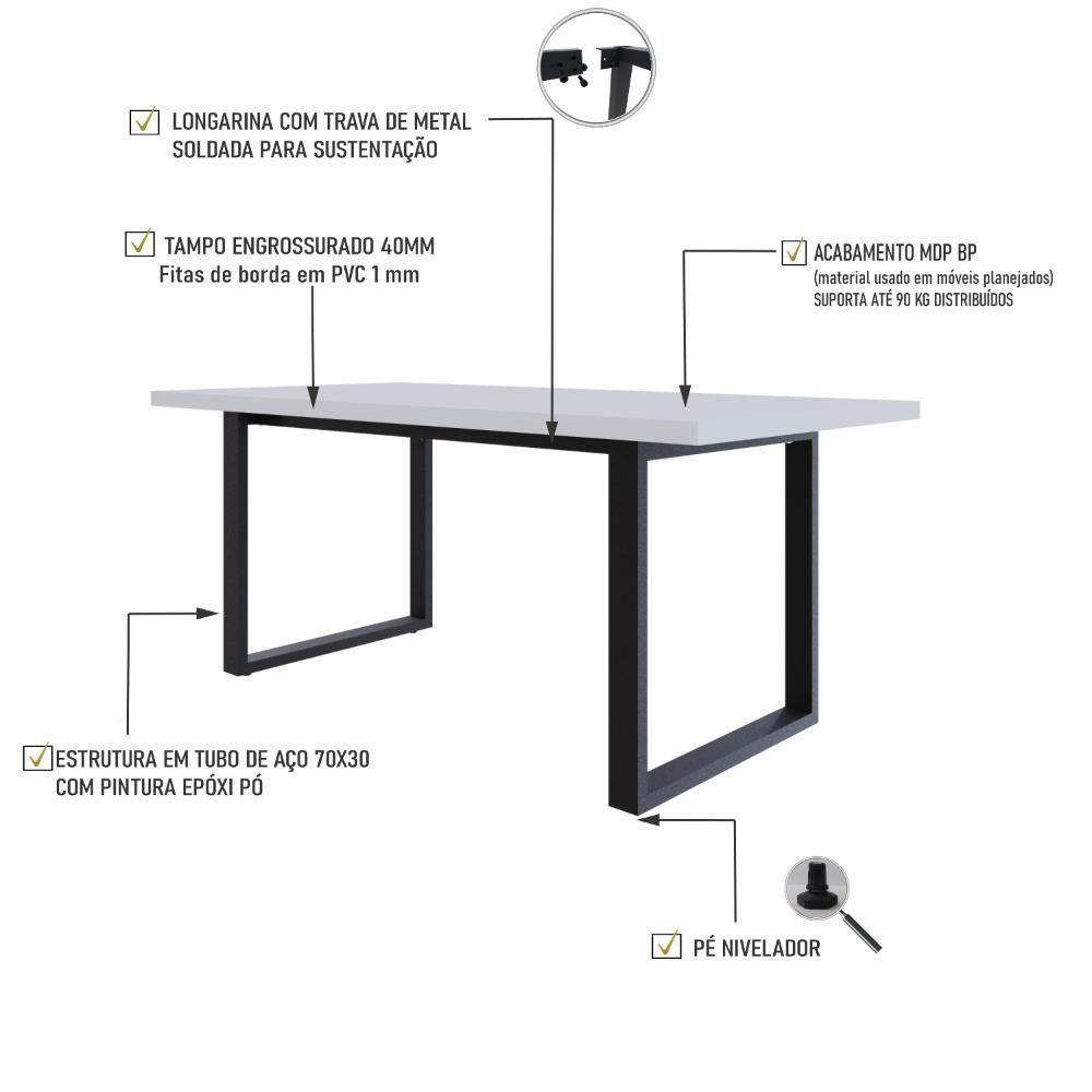 Mesa De Jantar Queens R 180x90x77cm Qemj9180r Branco Tx - Est.preta Branco Tx/est.preta - 4