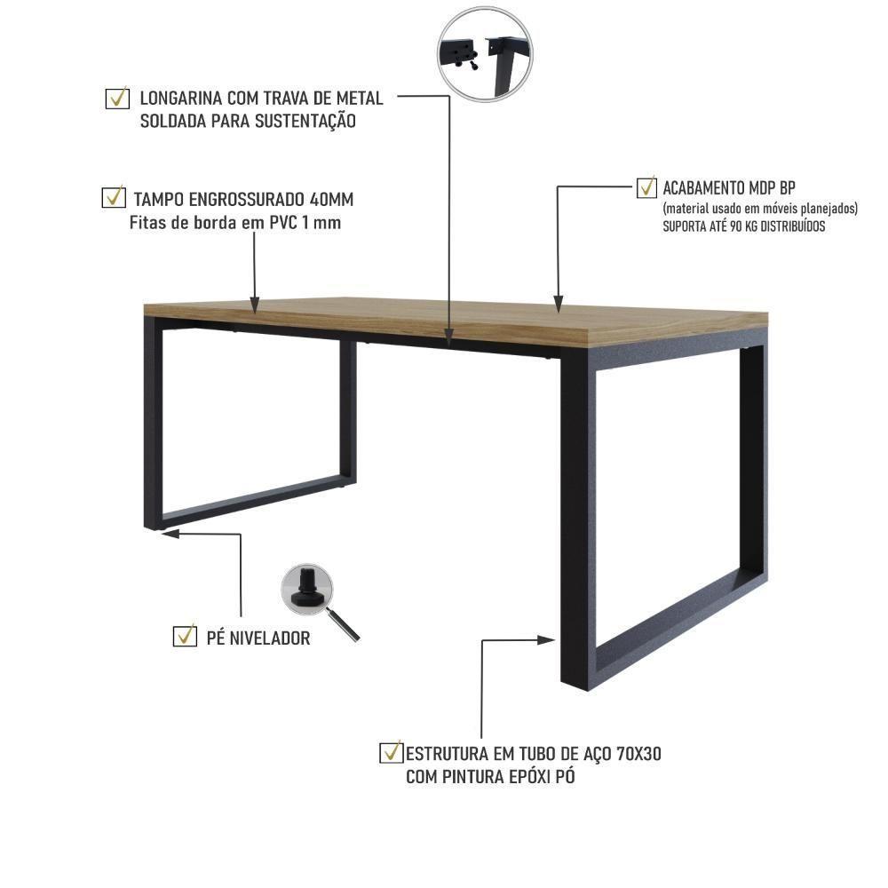 Mesa De Jantar Queens 180x90x77cm Qemj9180 Vermont Oak - Est.preta Vermont Oak/est.preta - 3