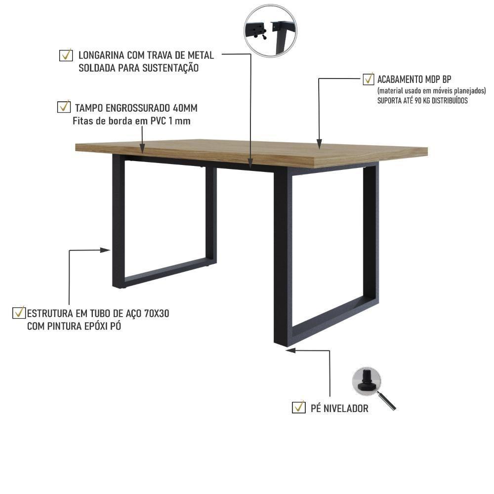 Mesa De Jantar Queens R 160x90x77cm Qemj9160r Vermont Oak - Est.preta Vermont Oak/est.preta - 3