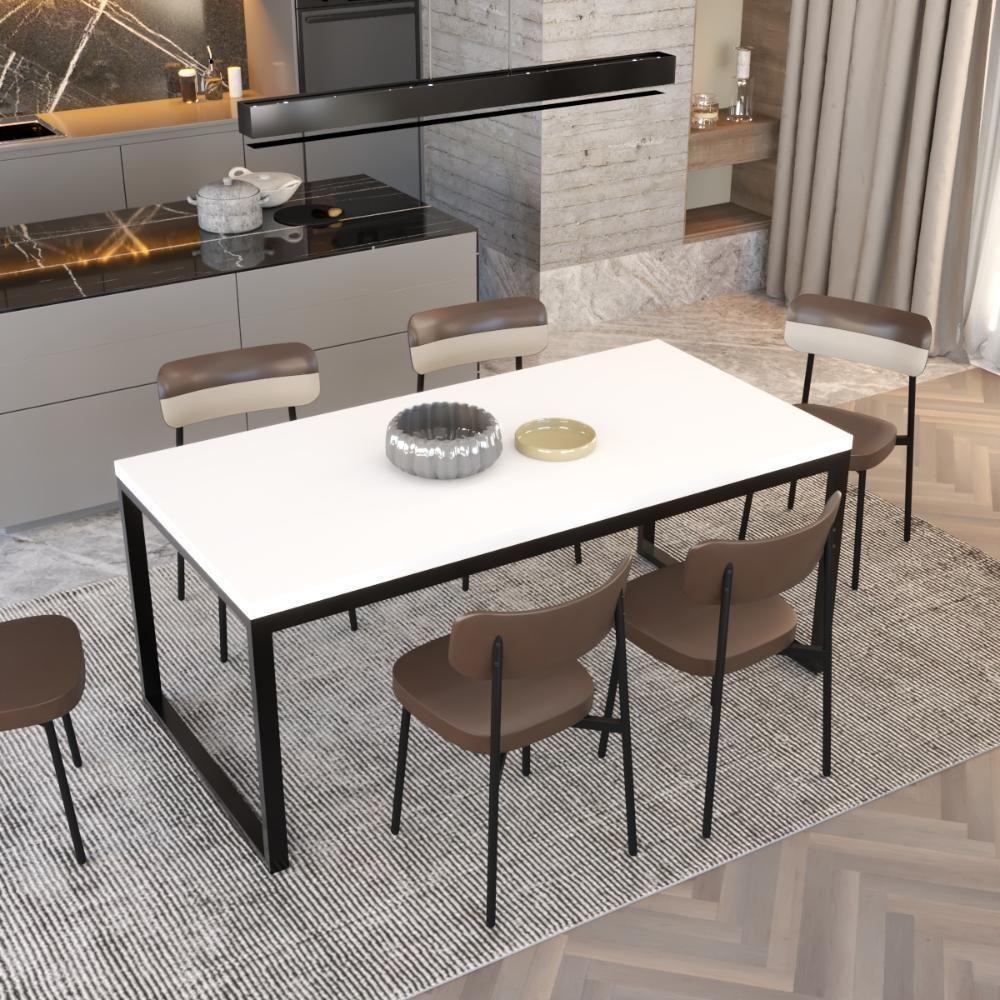 Mesa De Jantar Yon 180 X 90 X 76 Cm Branco Tx/est.preta Branco Tx/est.preta - 4