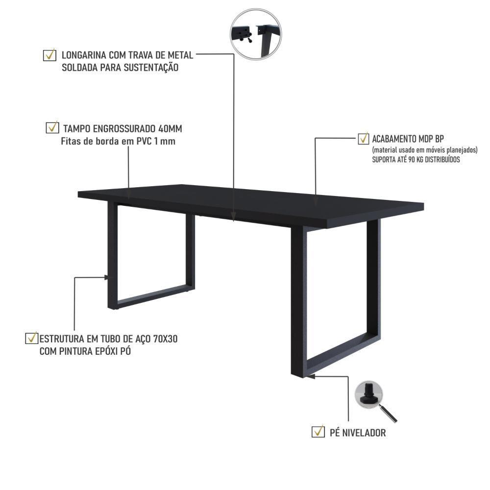 Mesa De Jantar Queens R 200x90x77cm Qemj9200r Preto Tx - Est.preta Preto Tx/est.preta - 3