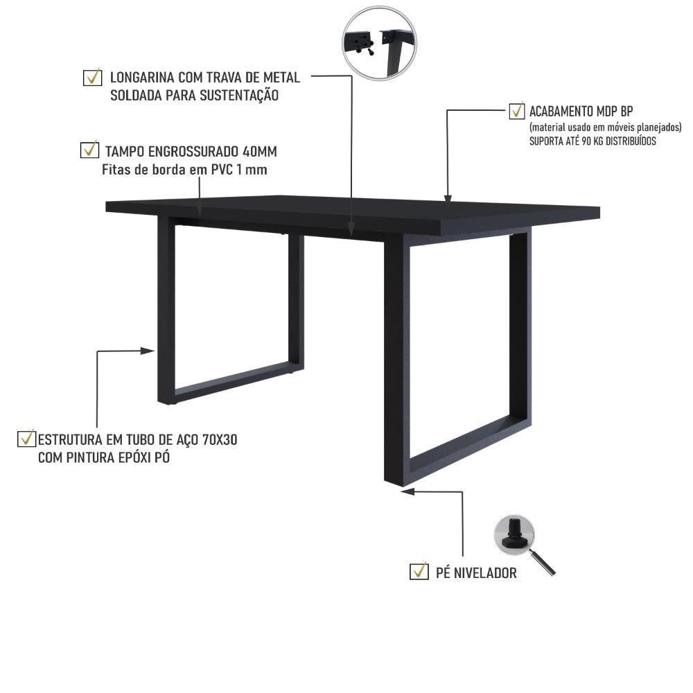 Mesa De Jantar Queens R 160x90x77cm Qemj9160r Preto Tx - Est.preta Preto Tx/est.preta - 3