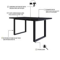 Mesa De Jantar Queens R 160x90x77cm Qemj9160r Preto Tx - Est.preta Preto Tx/est.preta - 3