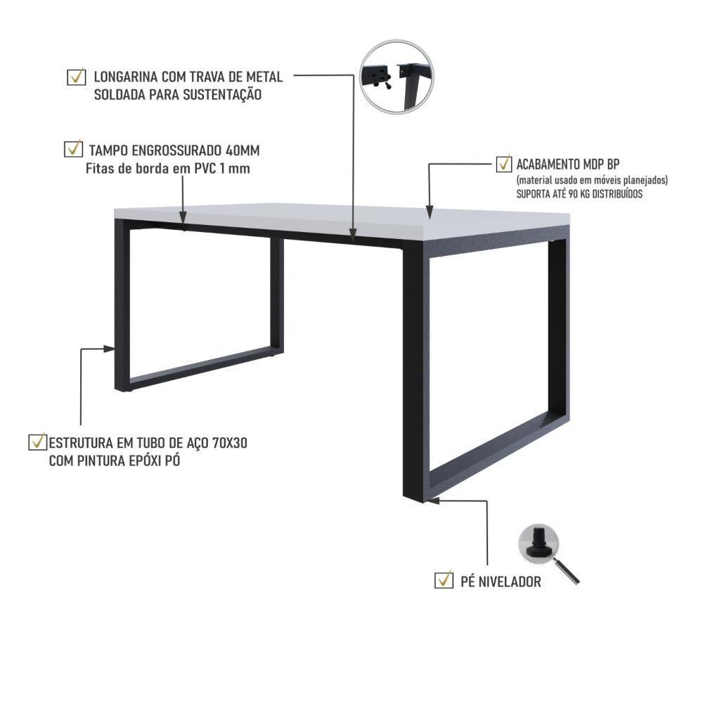 Mesa De Jantar Queens 160x90x77cm Qemj9160 Branco Tx - Est.preta Branco Tx/est.preta - 3