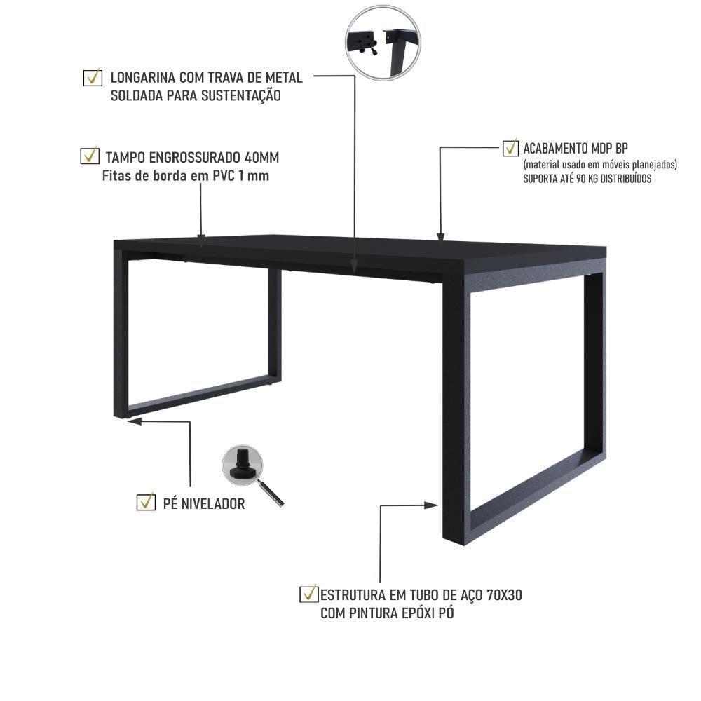 Mesa De Jantar Queens 180x90x77cm Qemj9180 Preto Tx - Est.preta Preto Tx/est.preta - 3